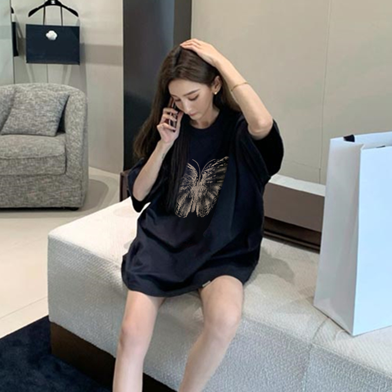 官圖 重磅/精梳純棉 後包領 有縫邊 S-XXXL 夏裝短袖T恤女