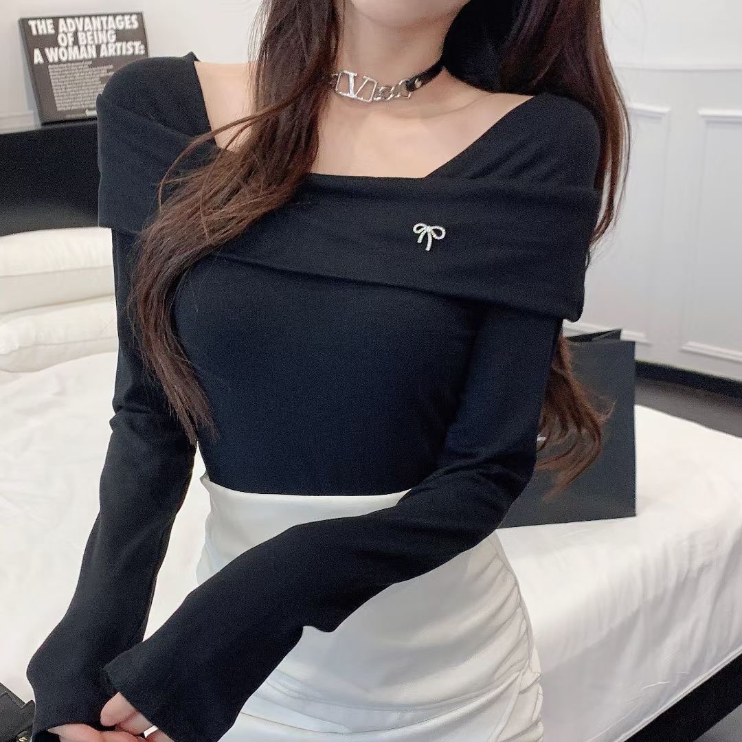 法式方領長袖t恤女設計感小眾內搭打底衫獨特别致上衣