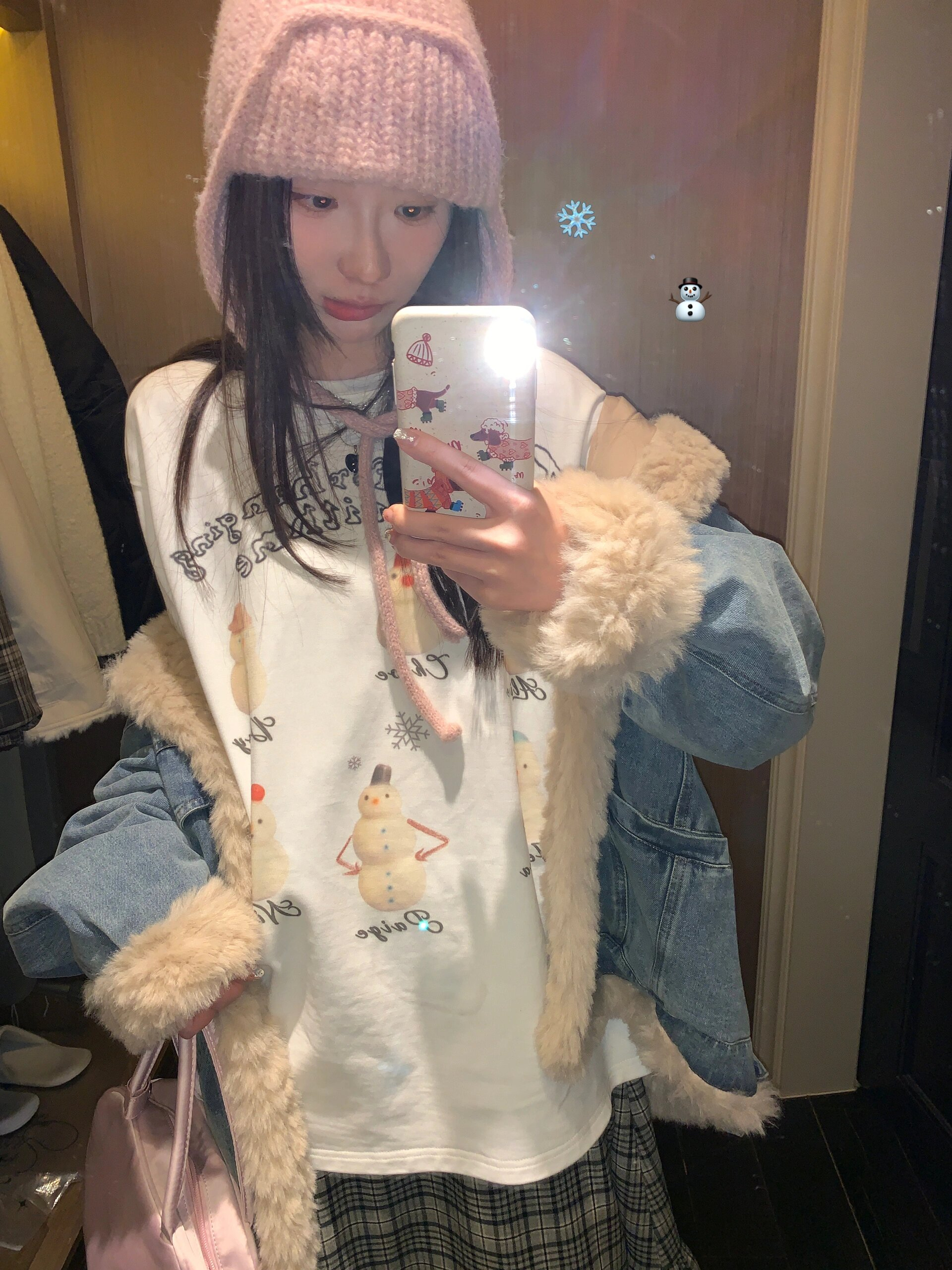 220克精梳緊密賽洛美式卡通趣味雪人印花短袖T恤
