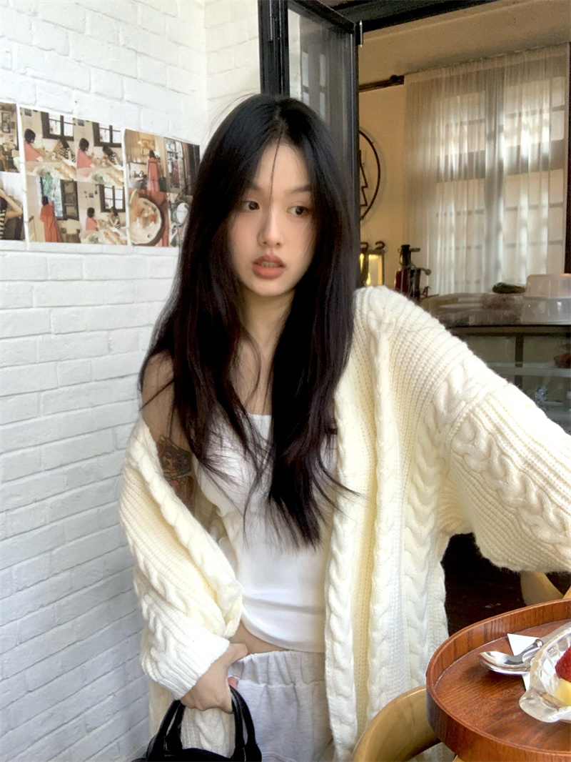 實拍  新款長款麻花毛衣外套開衫女寬鬆慵懶風針織衫上衣