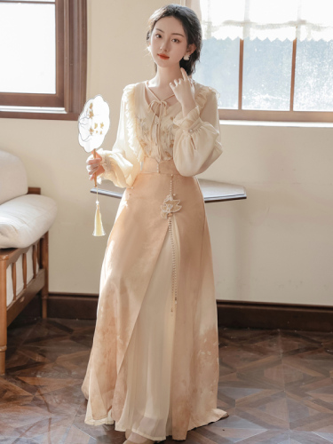 Original improved Hanfu women's new Chinese-style national style daily three-pleated skirt high-end Han element suit spring and autumn