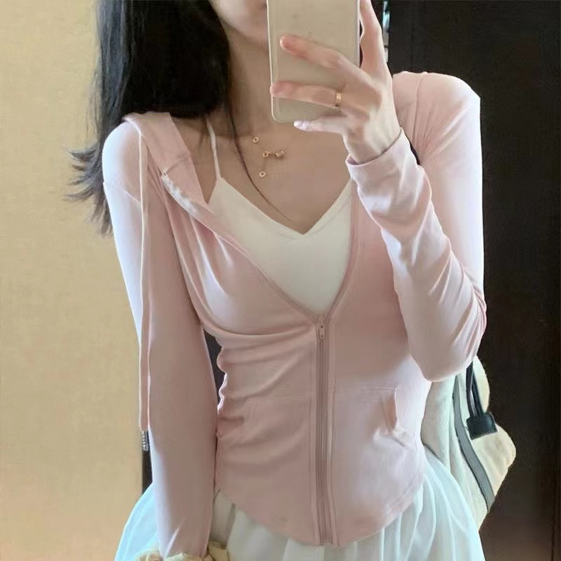 冰絲套裝連帽防曬衣新款純欲辣妹修身外搭長袖短外套女