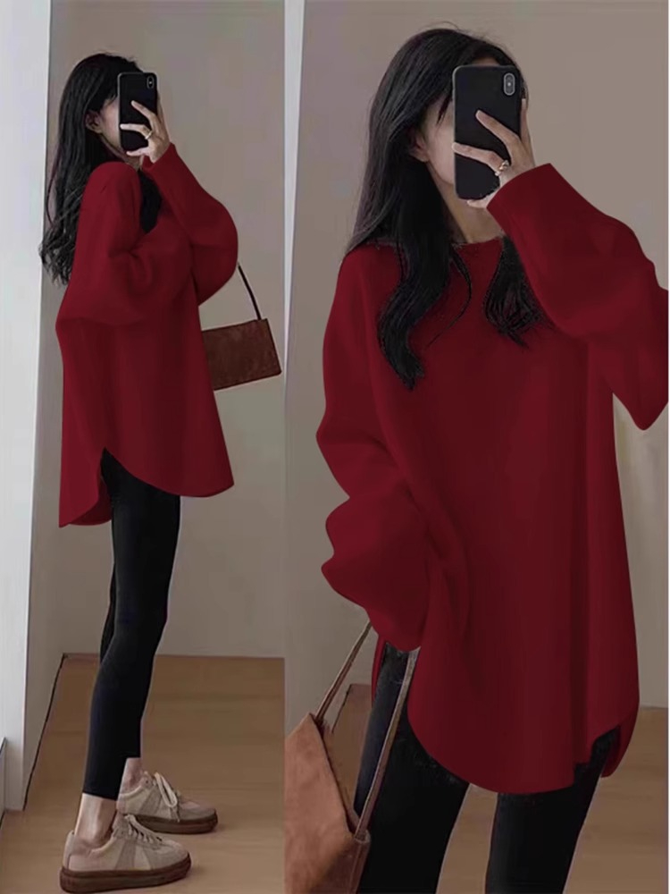 95 cotton 5 spandex pure cotton autumn and winter long-sleeved T-shirt women's base layer mid-length irregular top