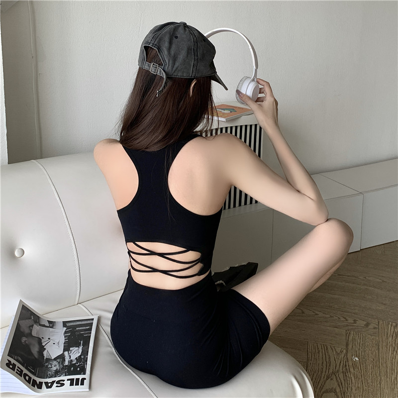 Actual shot~Spring style~Casual high-waist camisole+shorts yoga sexy short sports suit