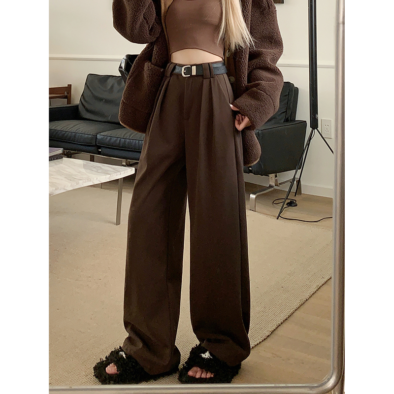 Real shot!  !  Autumn and winter thickened woolen casual wide leg pants for women casual loose floor mopping pants for women