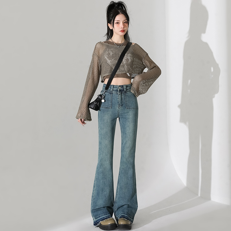 Actual shot ~ 2024 spring new Korean style versatile stretch micro-flare pants hot girl women's jeans trousers ins trend