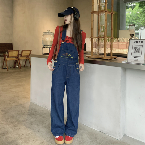 2024 spring and summer clothing real shot fat mm large size retro denim overalls loose straight jumpsuit M-5XL 200 pounds