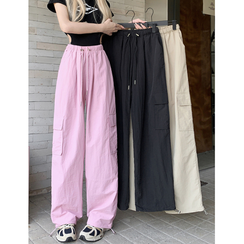 Real shot!!  2024 Spring Personalized Overalls Women's Drawstring Leg Straight Casual Loose Wide Leg Pants