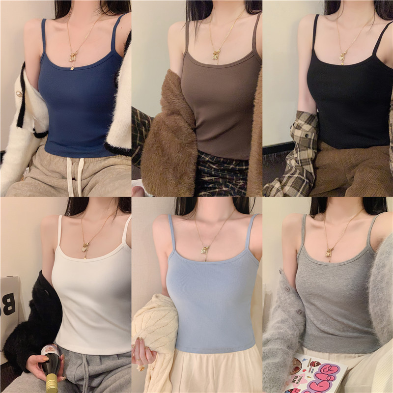 實拍~春款韓版吊帶背心簡約百搭帶胸墊無袖打底衣