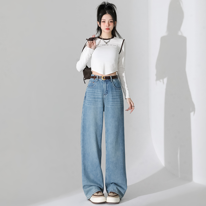 Actual shot ~ 2024 new spring clothing Korean style versatile slimming tall straight pants wide leg pants women's jeans trousers