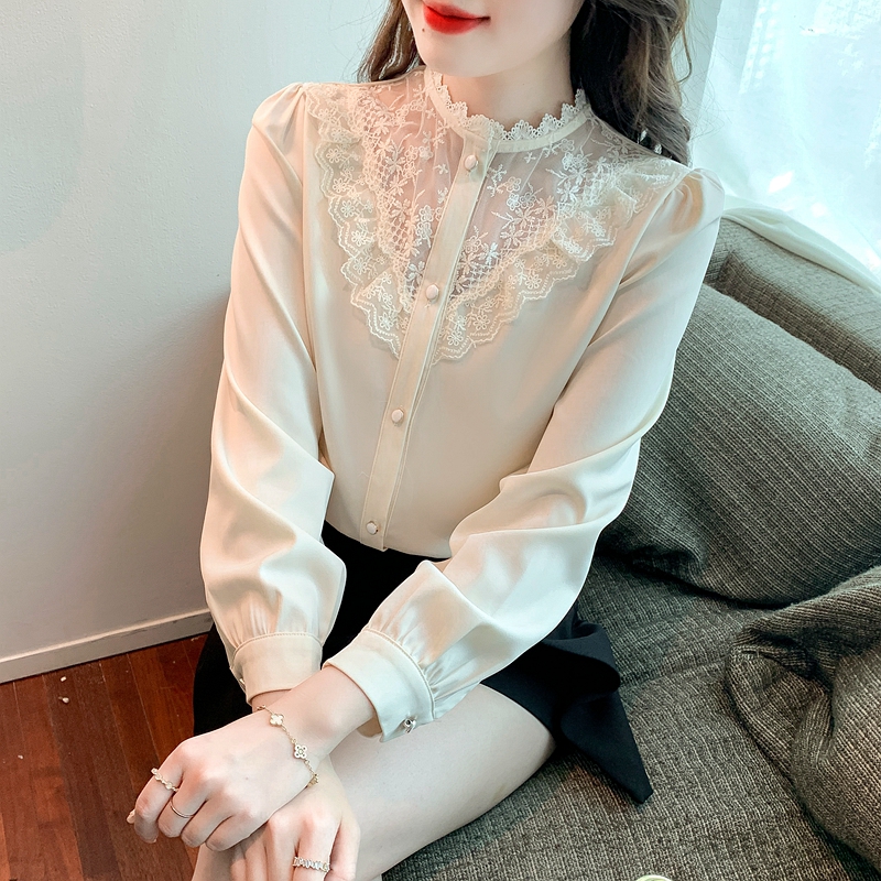 立領雪紡襯衫女裝春裝2024年新款韓版時尚百搭寬鬆顯瘦長袖上衣