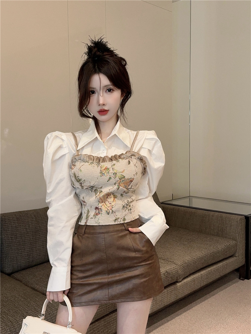 實拍~2024早春新款復古絕美氣質提花吊帶背心+襯衫上衣套裝