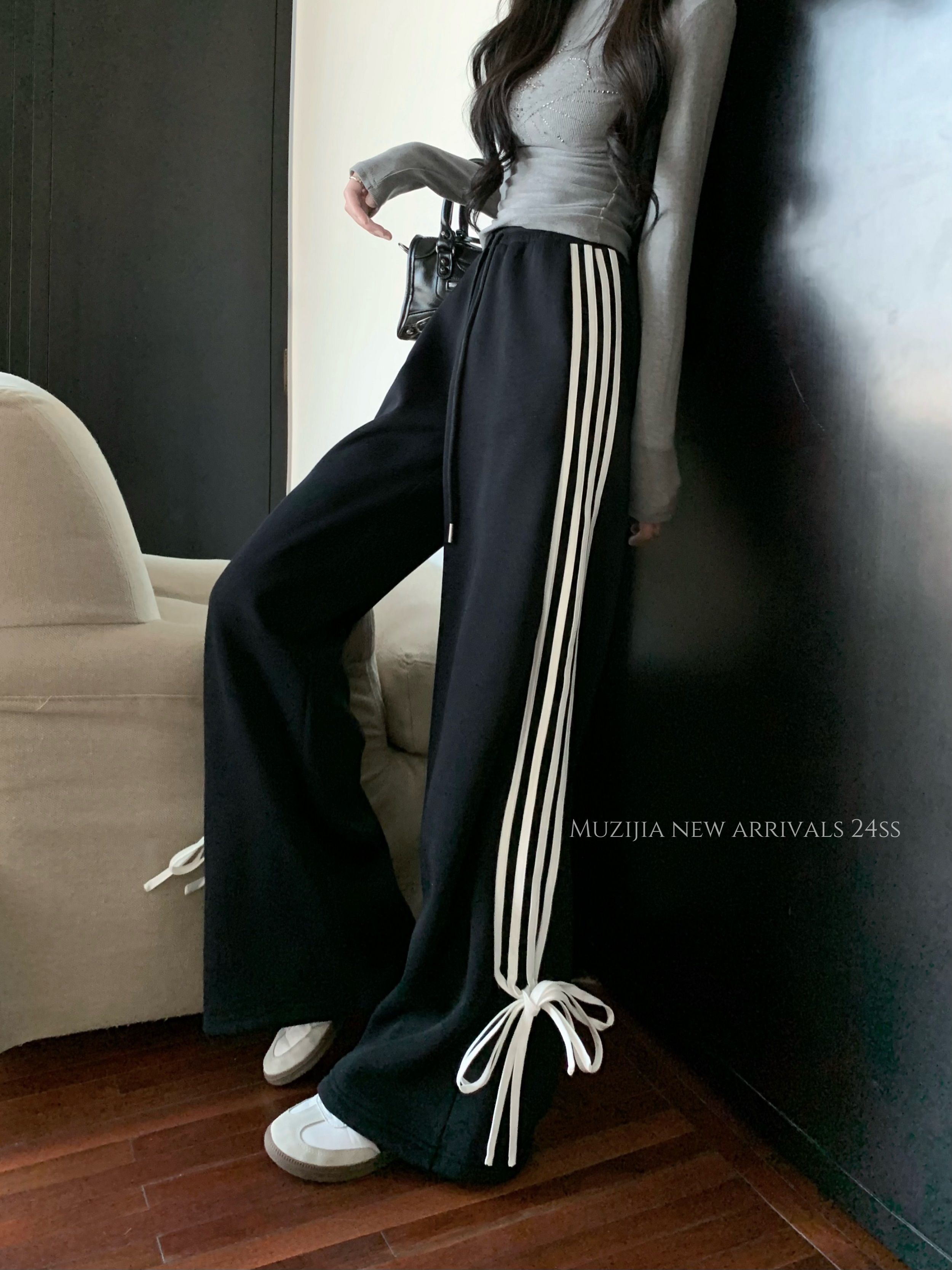 Actual shot ~ Designed high-waisted loose wide-leg velvet thickened casual sports pants for women straight-leg floor-length sweatpants