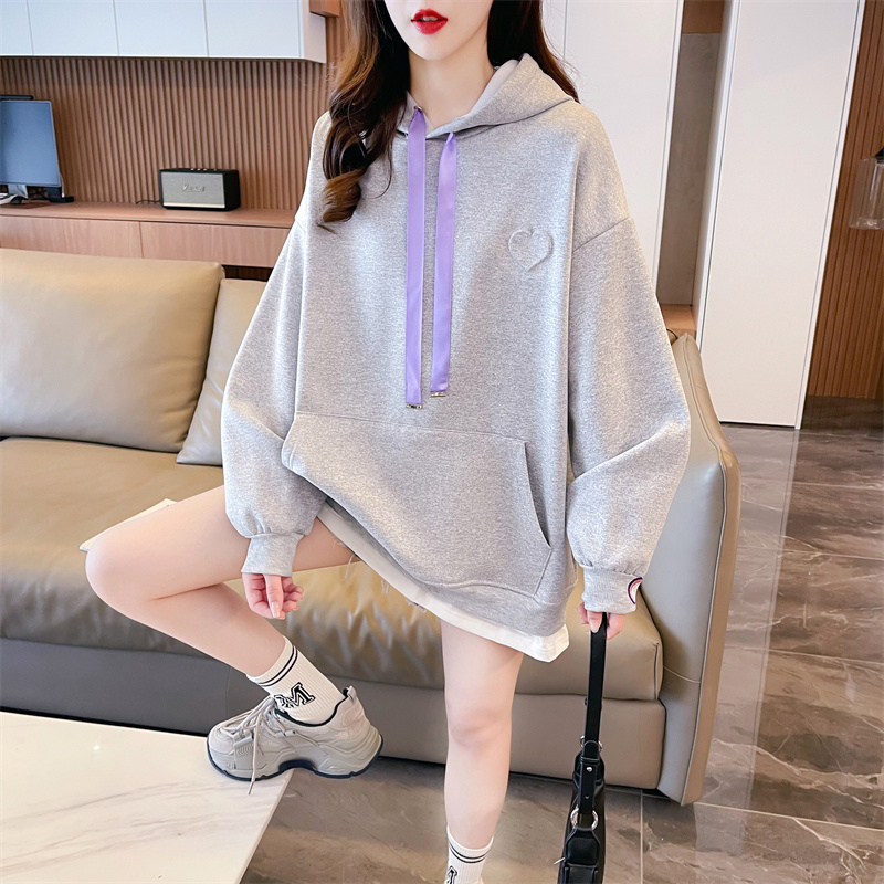實拍 超火韓版中長款連帽衛衣女2024春秋薄款寬鬆上衣女潮ins