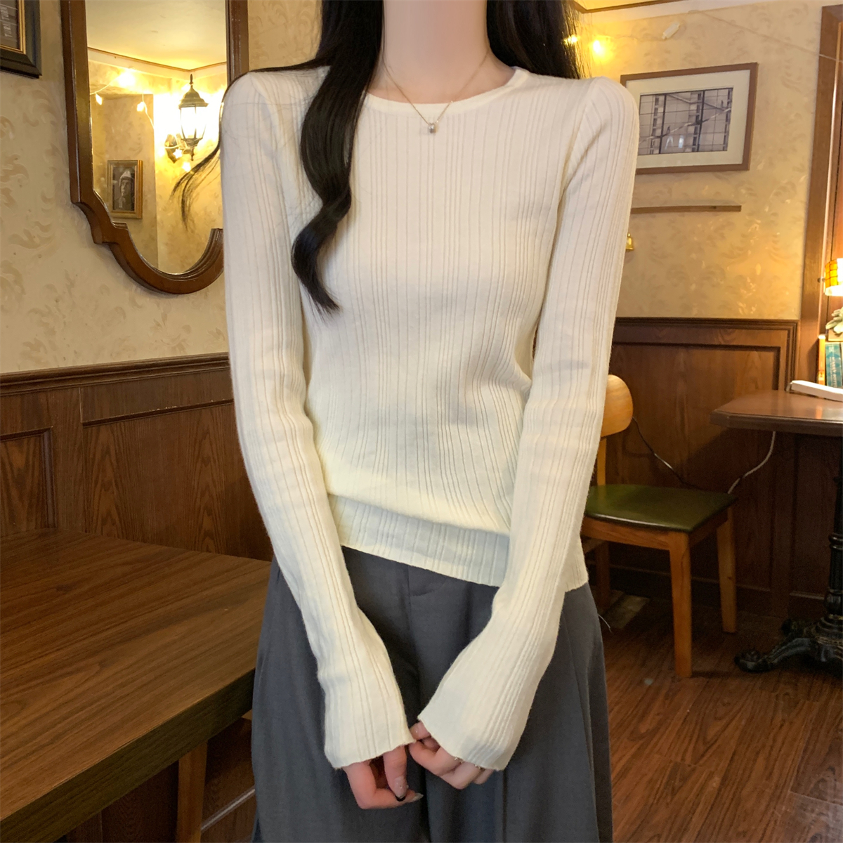 實拍 2024春季新款修身純色百搭安迪絨內搭針織打底衫毛衣女