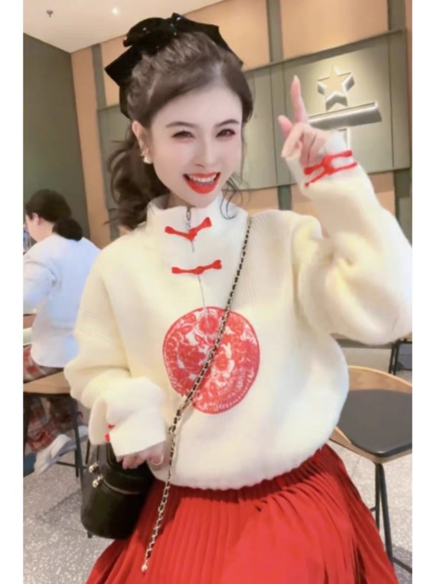 套頭長袖針織衫上衣服2024春秋新款百搭顯瘦新中式港風時尚毛衣女