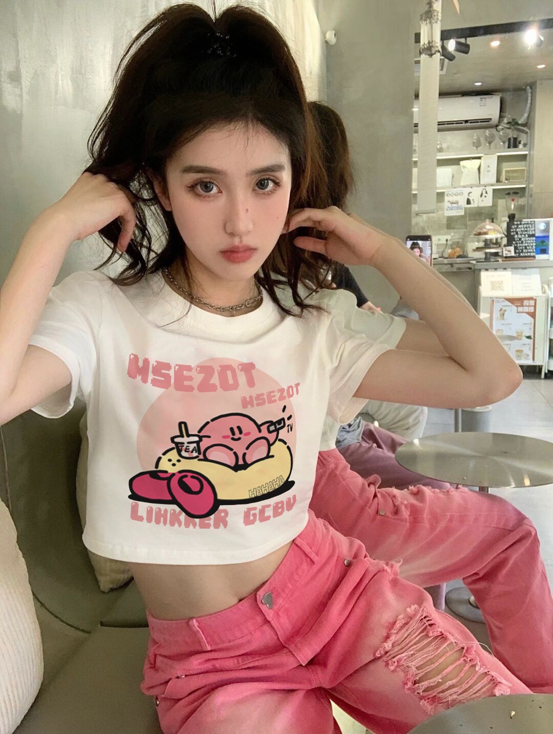 2024年春夏新款 92棉/8氨綸40支210g純棉 修身短款T恤女短袖