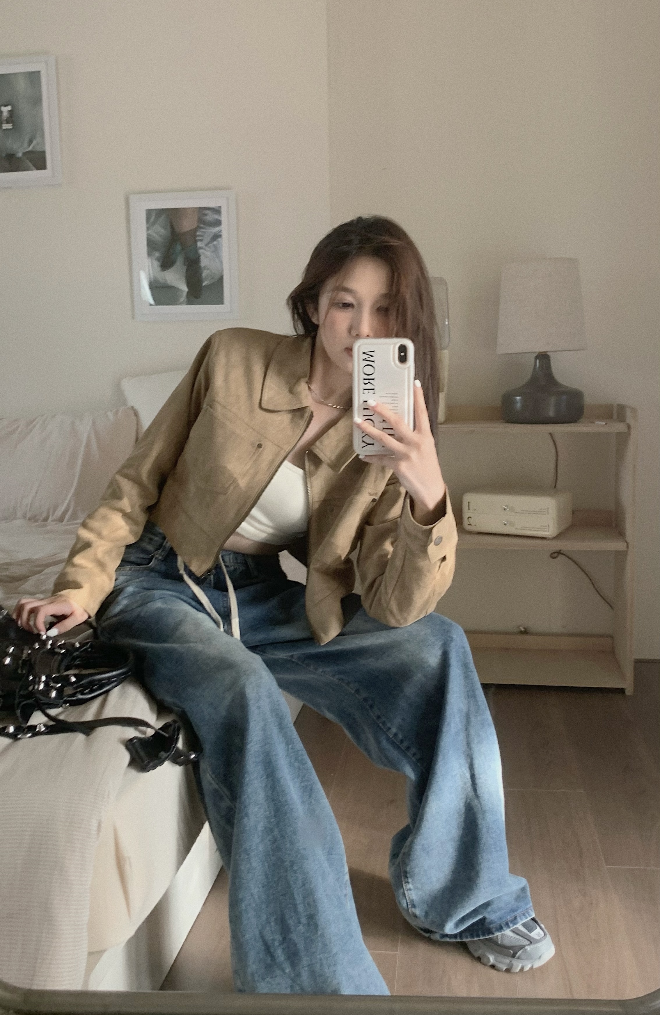 Actual shot~Korean style loose short leather jacket