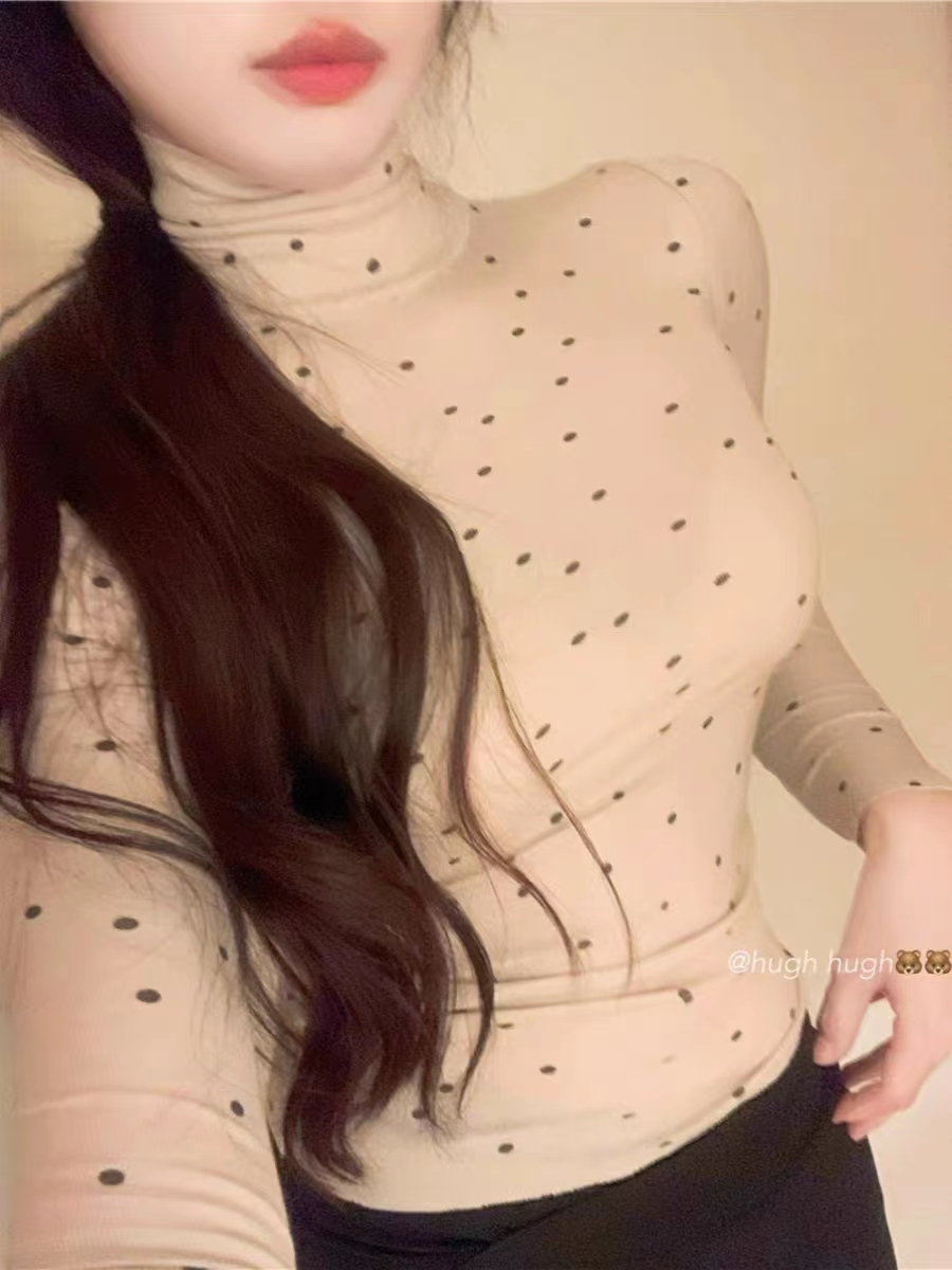 1×1隨心裁波點 法式高領波點女新款修身顯瘦打底衫內搭上衣