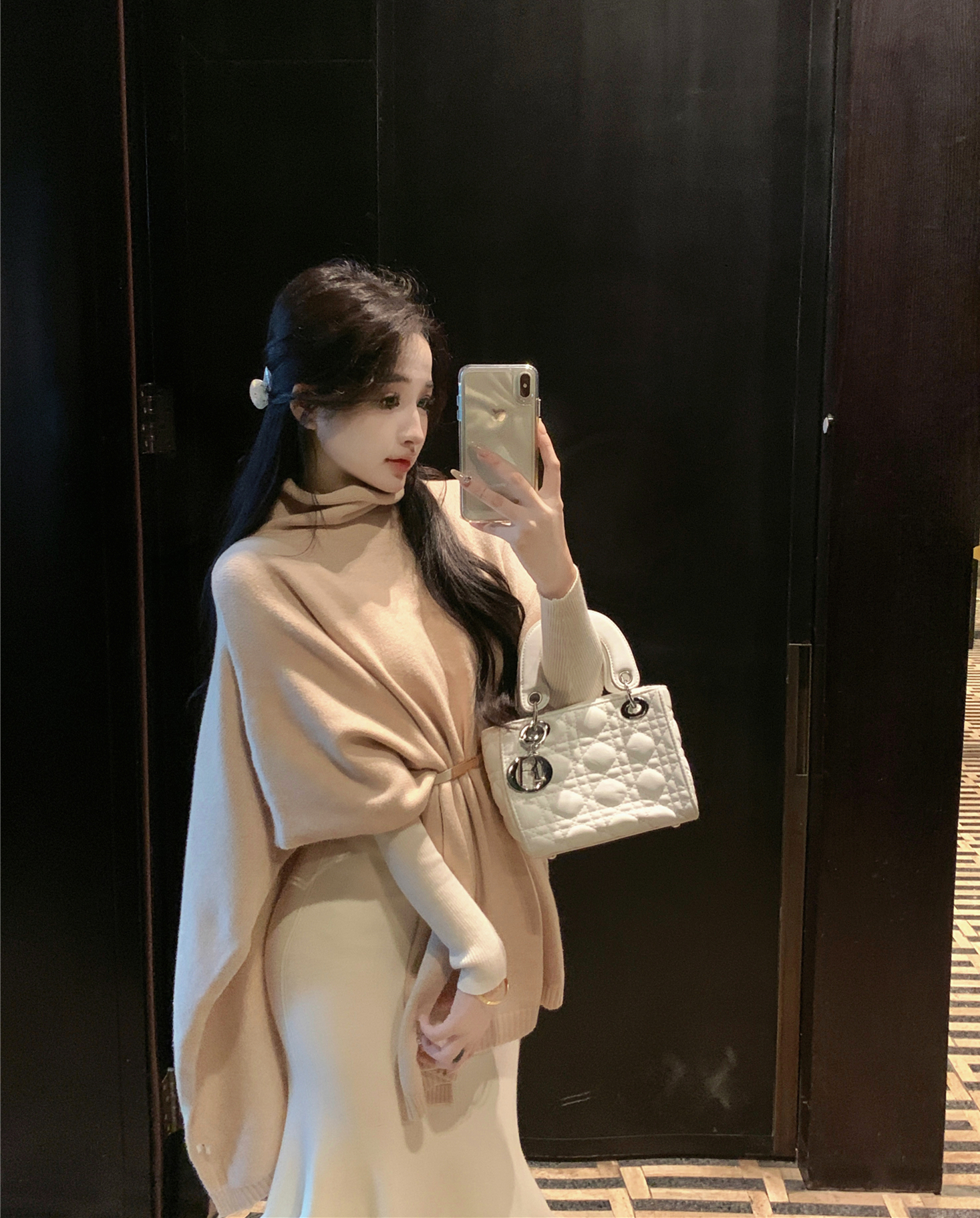Actual shot~High-end temperament shawl cape women's winter turtleneck long-sleeved sweater loose sweater jacket