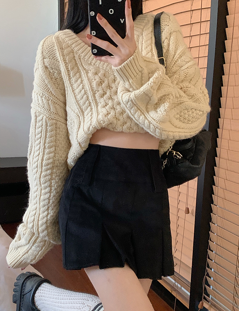 Real shot of three standard high waist slim A-line skirt irregular corduroy short skirt for women