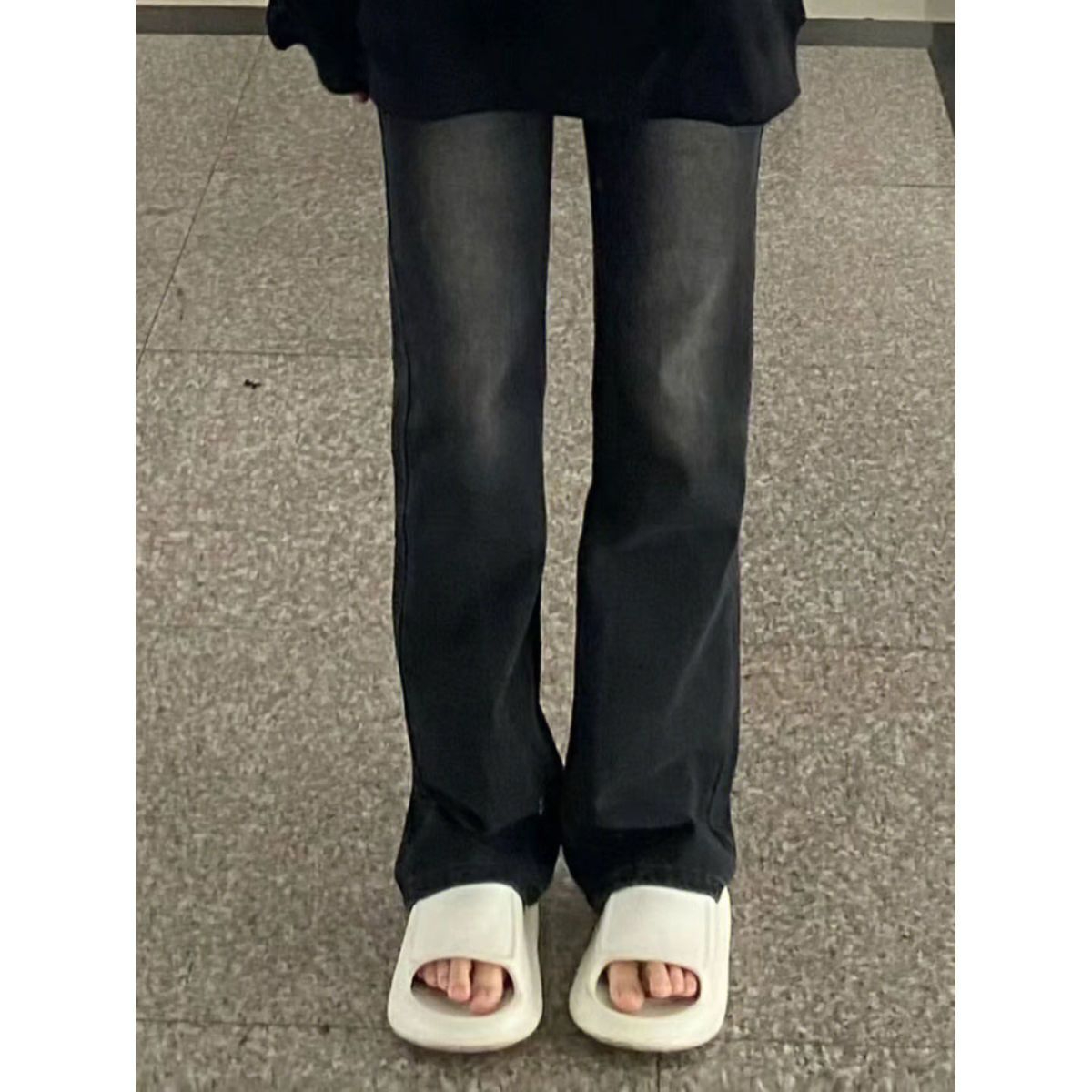美式黑色高腰牛仔褲子女秋季高街ins潮辣妹寬鬆顯瘦直筒拖地長褲
