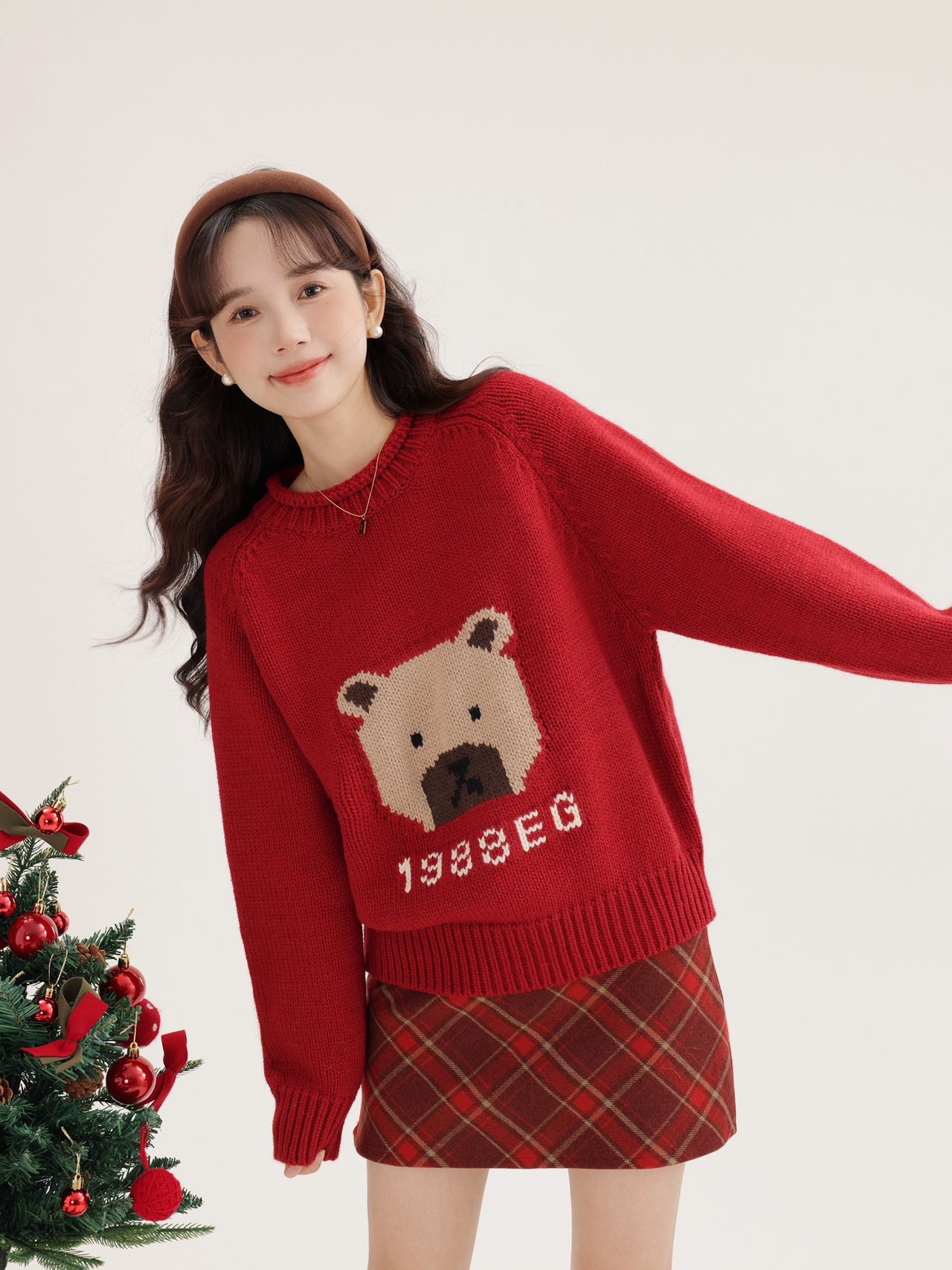 Retro lazy style bear sweater bottoming women's autumn and winter small new sweater top trendy