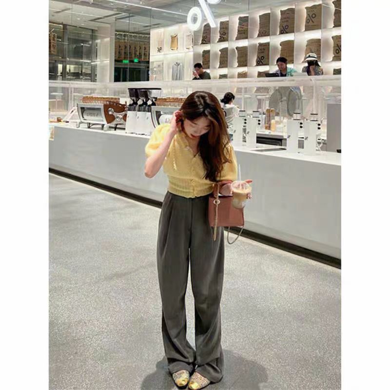 黃色短袖t恤女潮ins夏季新款溫柔風設計感小眾短款上衣針織衫