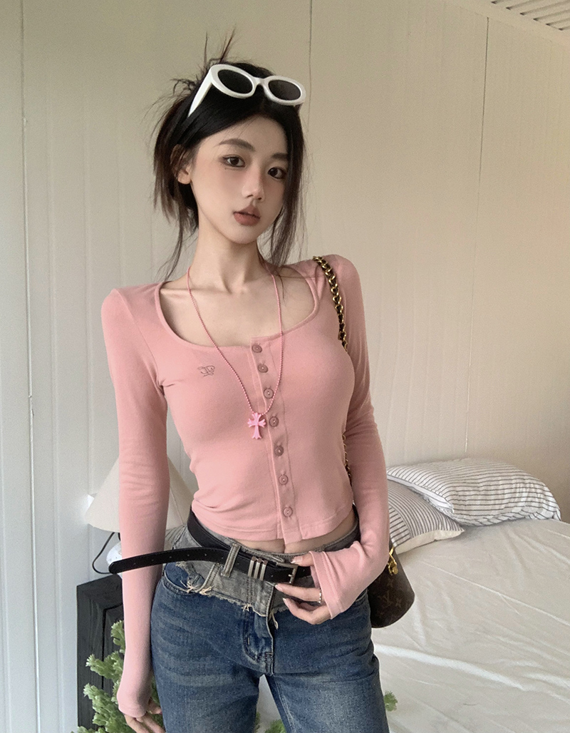實拍  純欲風掛脖打底T恤女設計感緊身顯瘦短款上衣