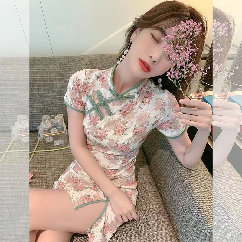 中國風改良版旗袍連衣裙新款少女感夏季氣質裙子小個子碎花裙