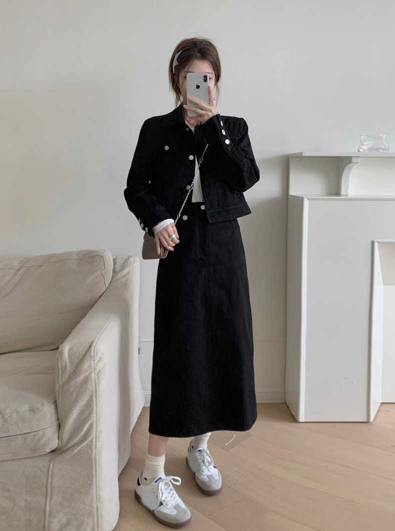 黑色工裝外套女2024春秋季新款復古港風chic高級感小個子短款上衣