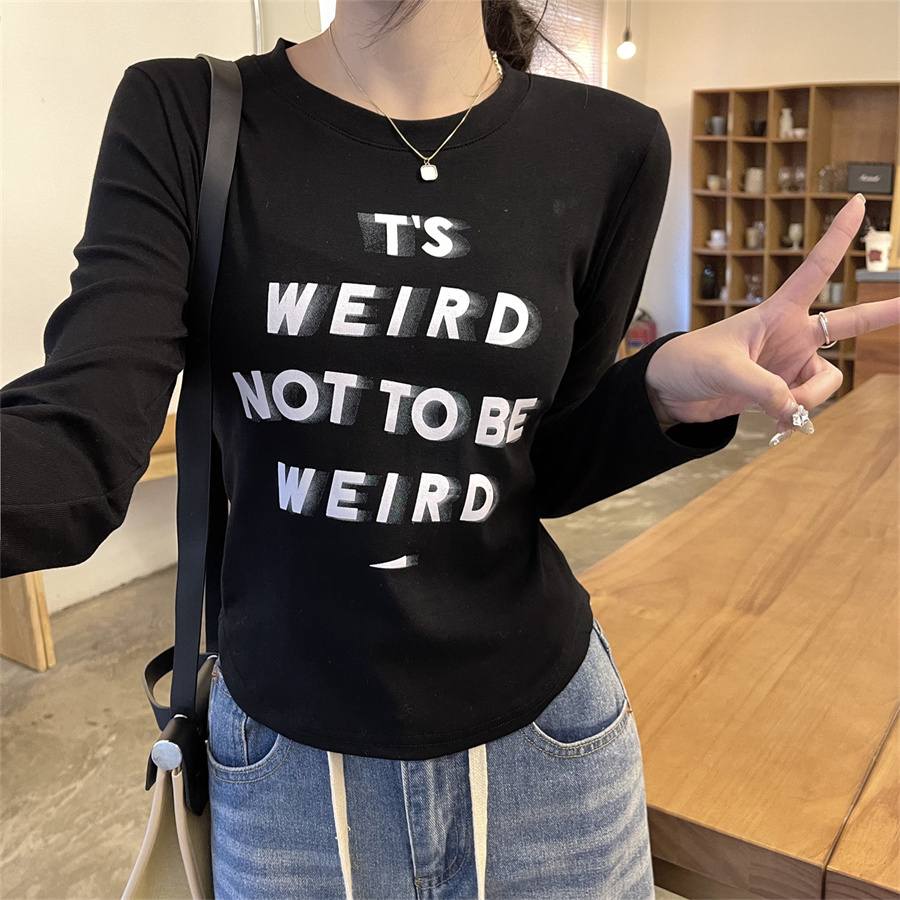 實拍黑色短款打底衫女春內搭長袖T恤卡腰小個子修身上衣