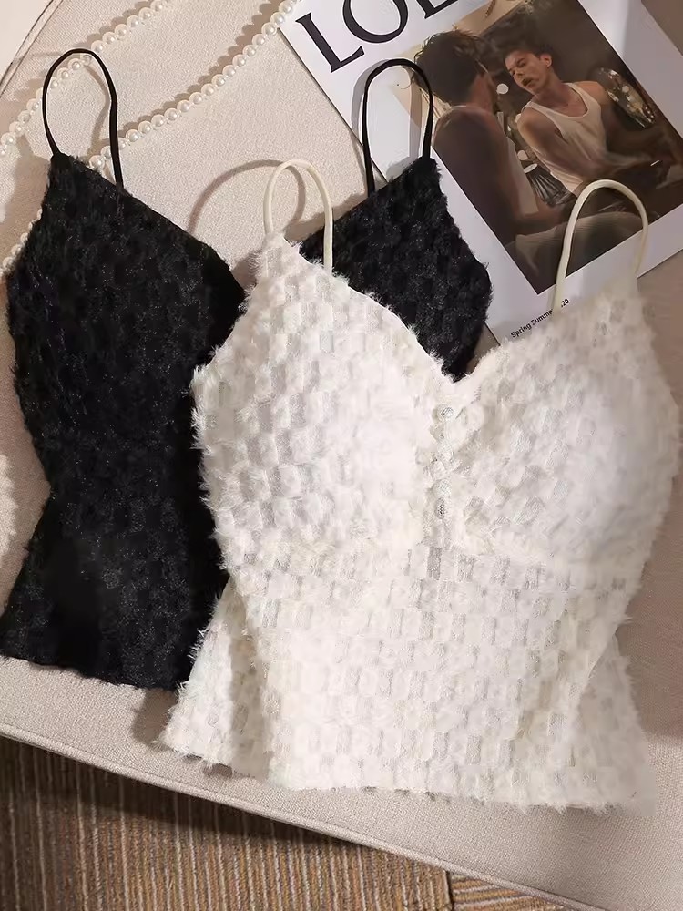 French chic plush camisole women's inner wear with breast pad design niche hot girl bottoming tube top top autumn
