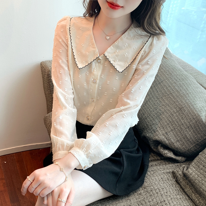 娃娃領雪紡襯衫女超仙設計感2024年春裝新款洋氣寬鬆上衣長袖小衫