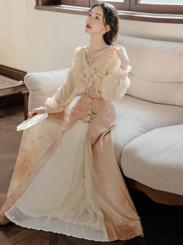 Original improved Hanfu women's new Chinese-style national style daily three-pleated skirt high-end Han element suit spring and autumn