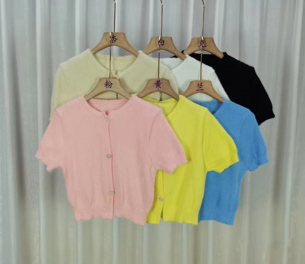 Gentle wind imitation mink knitted short-sleeved sweater for women in autumn and winter new candy color slim short cardigan
