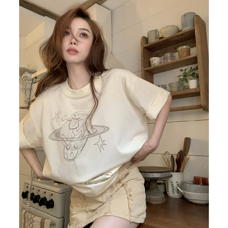 官圖 重磅/精梳純棉 後包領 有縫邊 S-XXXL 夏裝短袖T恤女