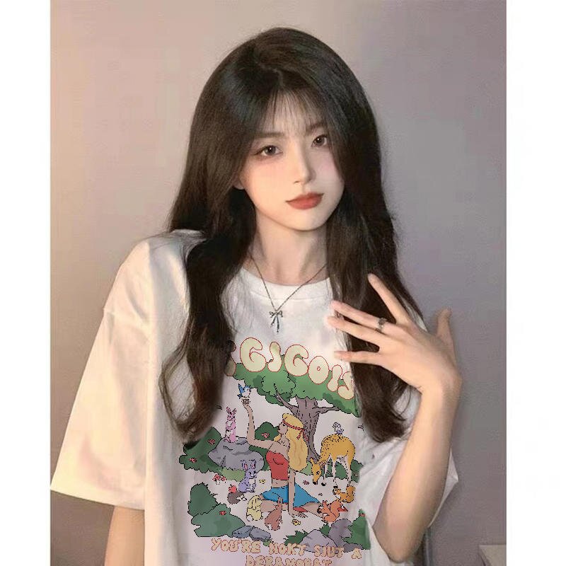 精梳純棉 後包領 有縫邊 S-XXXL 夏裝短袖T恤女