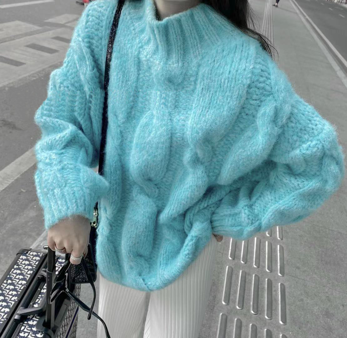 韓國毛衣麻花外套女冬季新款寬鬆顯瘦減齡套頭上衣秋冬加厚針織衫