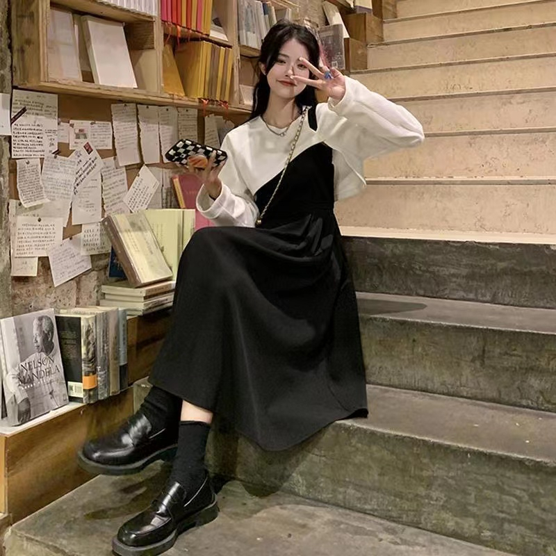 吊帶連衣裙時尚套裝女春秋2024新款韓系中長款收腰顯瘦裙子兩件套