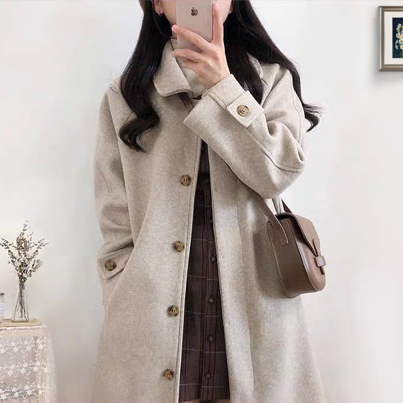 Padded woolen coat for women Hepburn style mid-length 2024 new autumn and winter thickened gentle versatile woolen coat for women