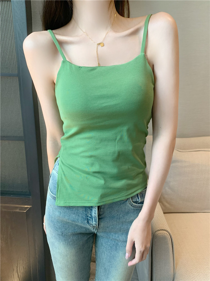 Real shot ~ Retro Hong Kong style camisole with chest pads and irregular slits for inner wear and outer wear tops and bottoming shirts