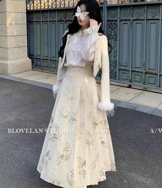 秋冬新中式國風重工提花金絲馬面裙女2024春季新款高腰顯瘦半身裙