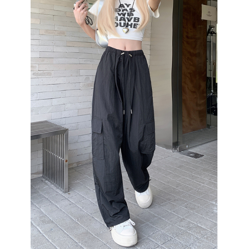 Real shot!!  2024 Spring Personalized Overalls Women's Drawstring Leg Straight Casual Loose Wide Leg Pants