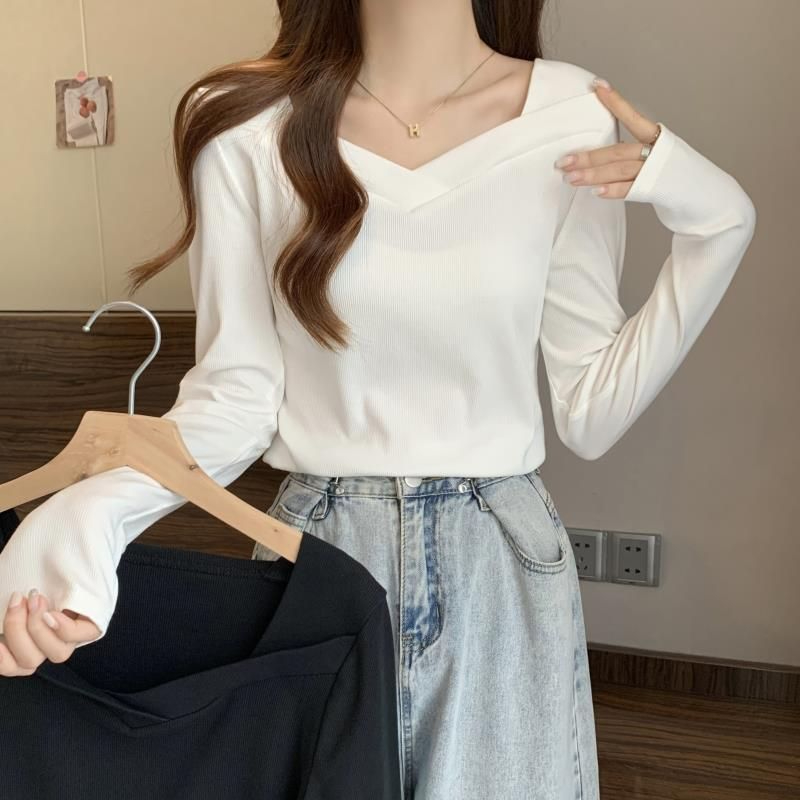 德絨打底衫女秋冬新款設計感小眾方領不規則內搭上衣女