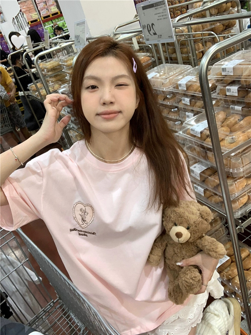 220克精梳緊密賽洛趣味潮流愛心花朵印花短袖T恤