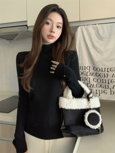 Real shot Korean style half turtleneck soft glutinous pit pattern knitted button-down sweater