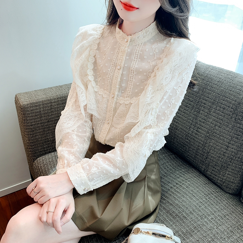 襯衫女2024年春季新款很仙的上衣仙女洋氣小衫長袖超仙氣質蕾絲衫