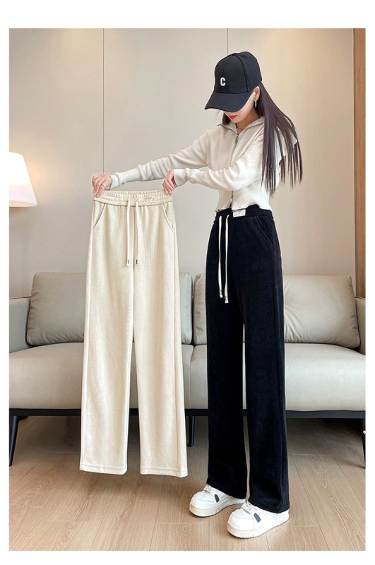 窄版闊腿褲女秋冬季2024新款高腰顯瘦針織垂感寬鬆休閒運動直筒褲