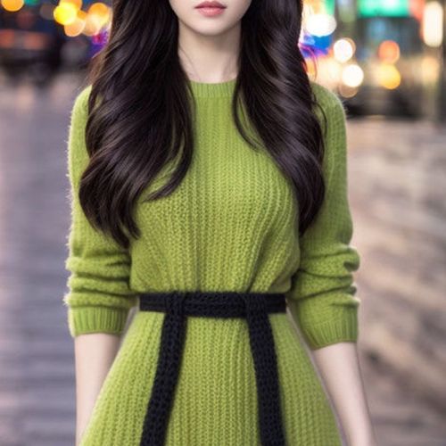 小香风绿色连衣裙新款女秋冬法式绝美配大衣的内搭加厚毛衣裙